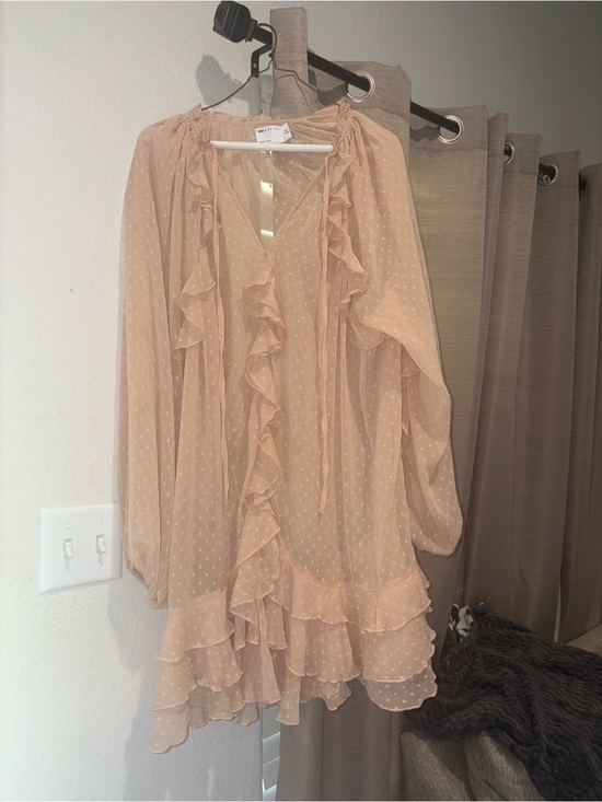 ASOS Dresses & Skirts - ASOS Sheer Ruffle Polka Dot Tunic Dress in Blush